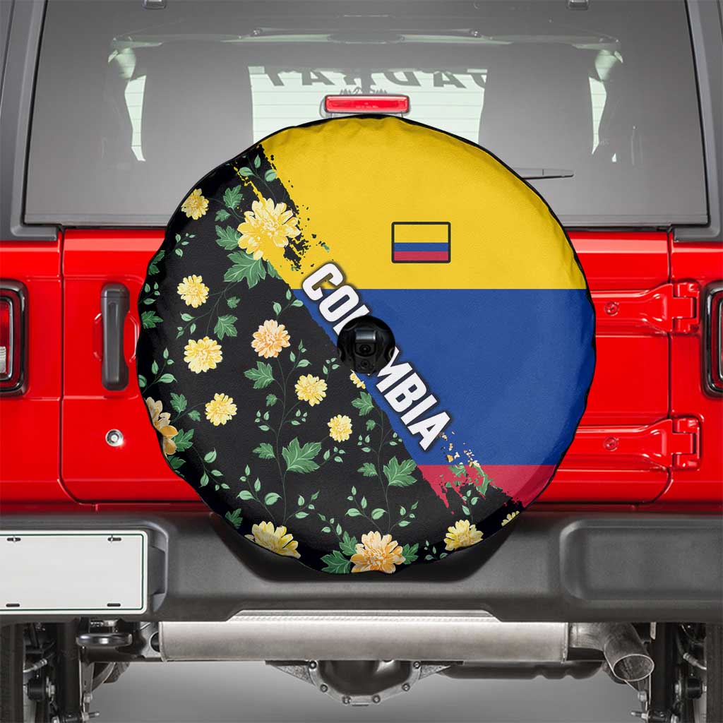 Colombia Yellow Flower Pattern Spare Tire Cover with Flag Colors and Floree de Libertad Design - Wonder Print Shop