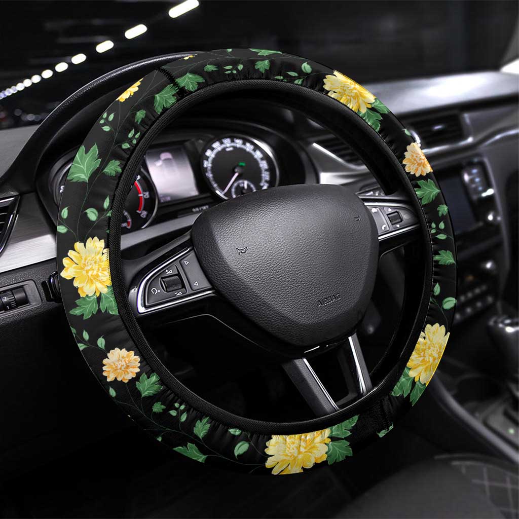 Colombia Yellow Flower Pattern Steering Wheel Cover with Flag Colors and Floree de Libertad Design - Wonder Print Shop