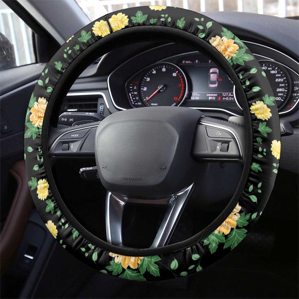 Colombia Yellow Flower Pattern Steering Wheel Cover with Flag Colors and Floree de Libertad Design - Wonder Print Shop