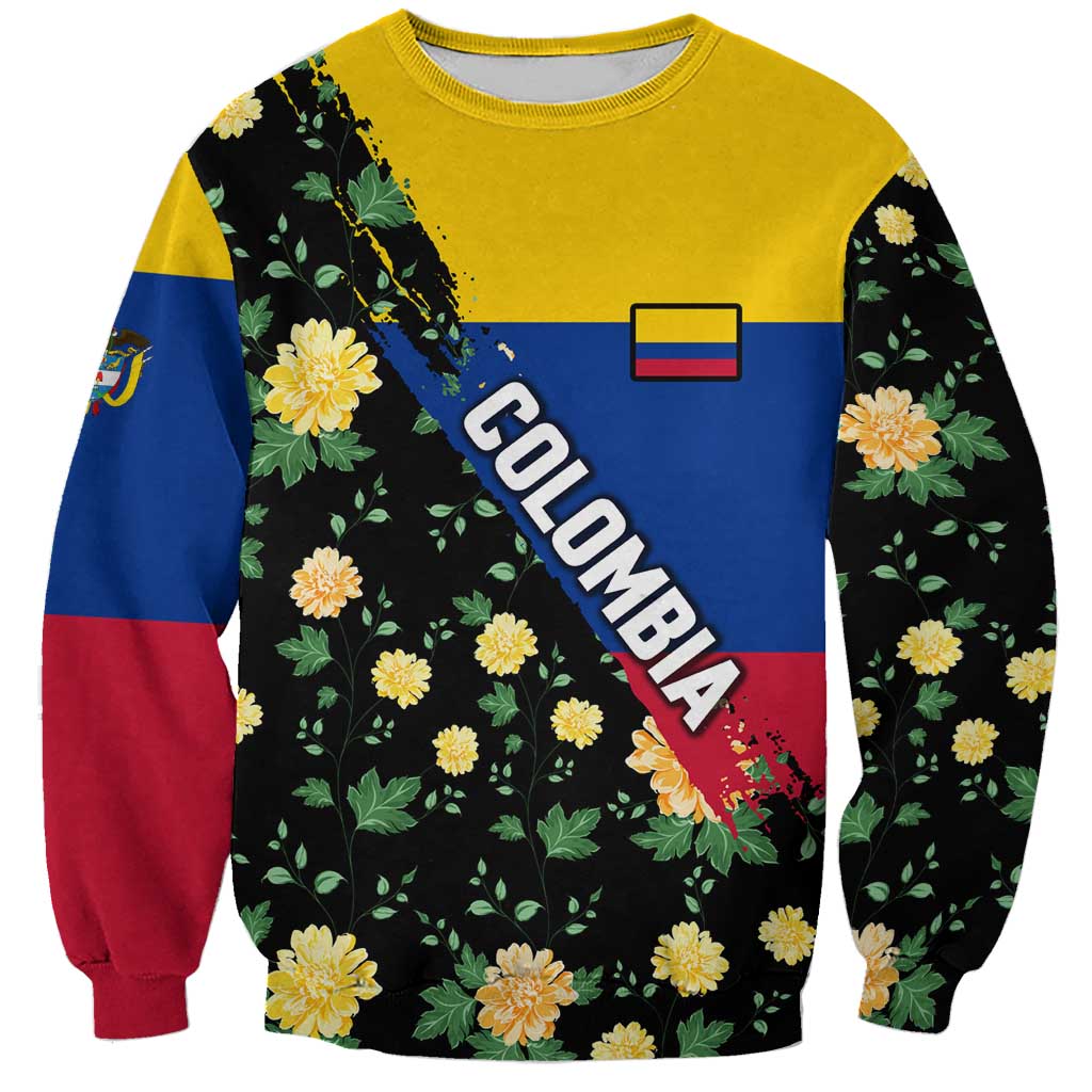 Colombia Yellow Flower Pattern Sweatshirt with Flag Colors and Floree de Libertad Design - Wonder Print Shop