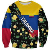 Colombia Yellow Flower Pattern Sweatshirt with Flag Colors and Floree de Libertad Design - Wonder Print Shop