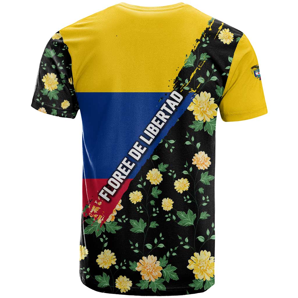 Colombia Yellow Flower Pattern T Shirt with Flag Colors and Floree de Libertad Design - Wonder Print Shop