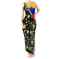 Colombia Yellow Flower Pattern Tank Maxi Dress with Flag Colors and Floree de Libertad Design - Wonder Print Shop