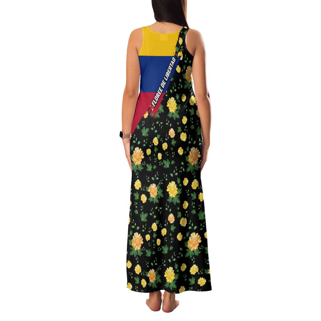 Colombia Yellow Flower Pattern Tank Maxi Dress with Flag Colors and Floree de Libertad Design - Wonder Print Shop