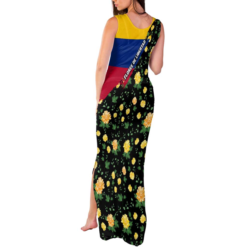 Colombia Yellow Flower Pattern Tank Maxi Dress with Flag Colors and Floree de Libertad Design - Wonder Print Shop