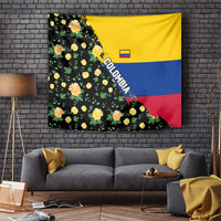 Colombia Yellow Flower Pattern Tapestry with Flag Colors and Floree de Libertad Design - Wonder Print Shop