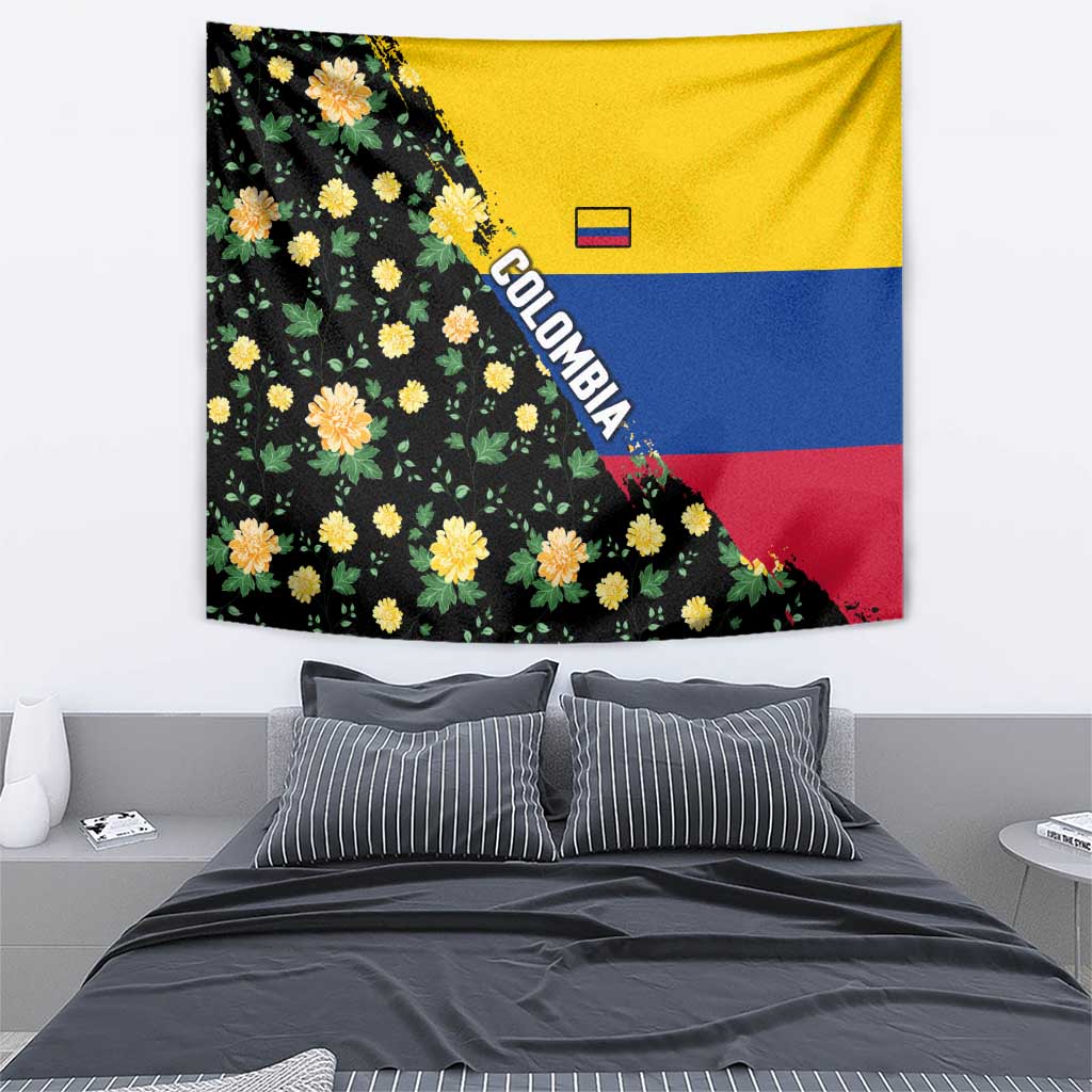 Colombia Yellow Flower Pattern Tapestry with Flag Colors and Floree de Libertad Design - Wonder Print Shop
