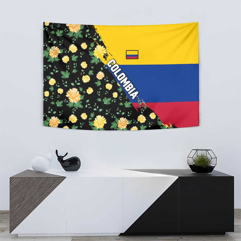 Colombia Yellow Flower Pattern Tapestry with Flag Colors and Floree de Libertad Design - Wonder Print Shop