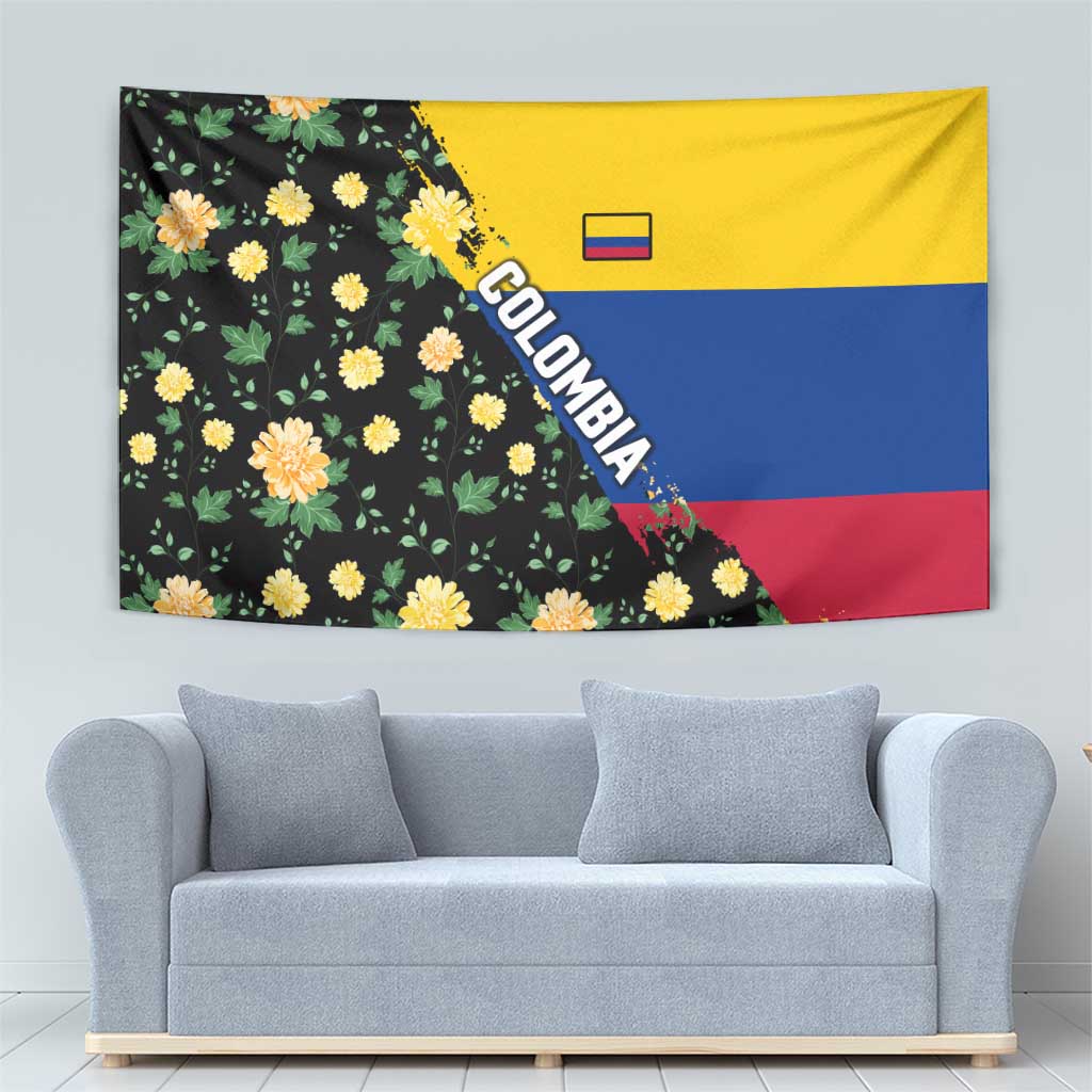 Colombia Yellow Flower Pattern Tapestry with Flag Colors and Floree de Libertad Design - Wonder Print Shop