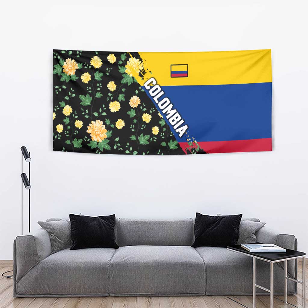 Colombia Yellow Flower Pattern Tapestry with Flag Colors and Floree de Libertad Design - Wonder Print Shop