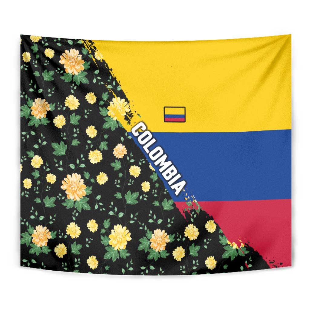 Colombia Yellow Flower Pattern Tapestry with Flag Colors and Floree de Libertad Design - Wonder Print Shop