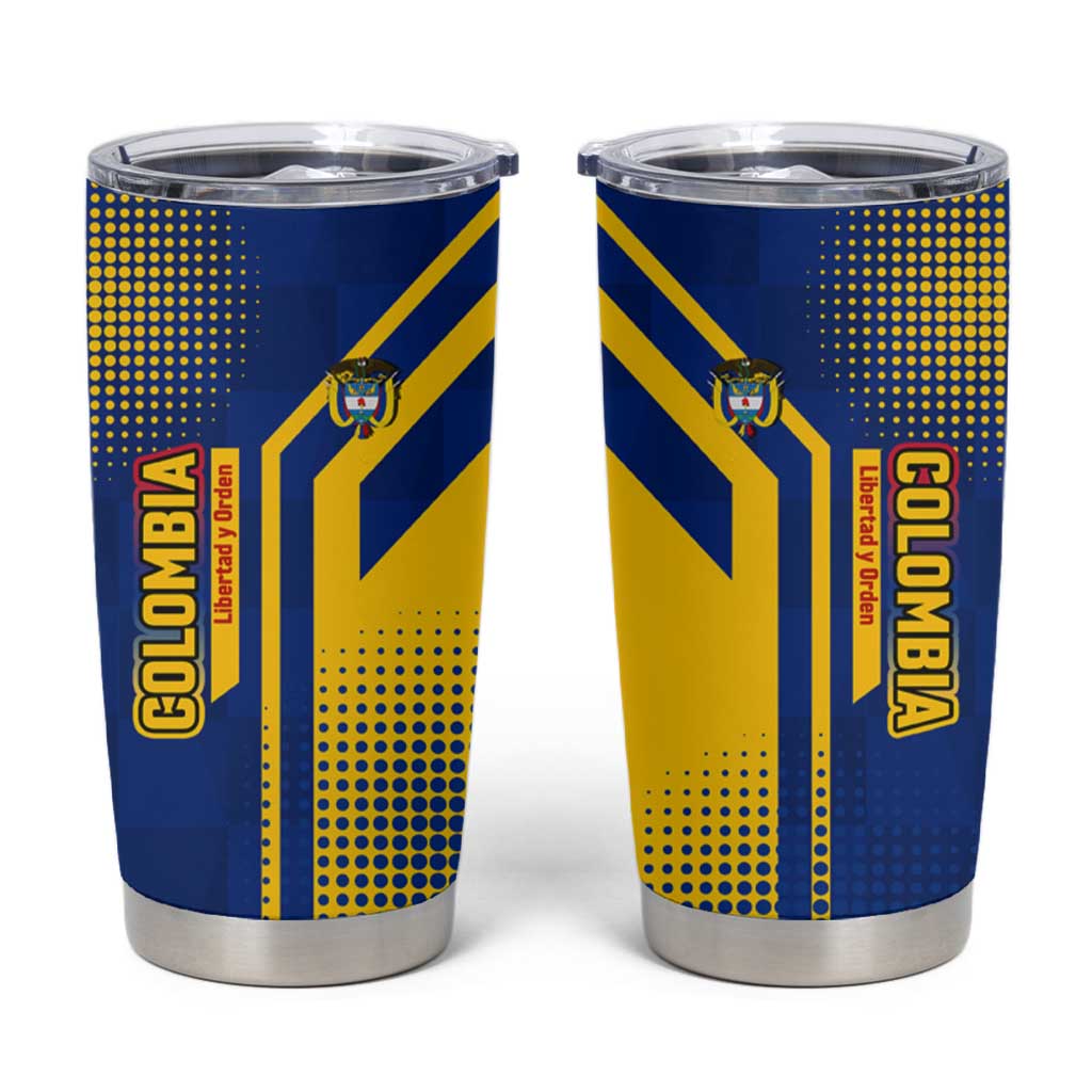 Colombia Yellow Flower Pattern Tumbler Cup with Flag Colors and Floree de Libertad Design - Wonder Print Shop