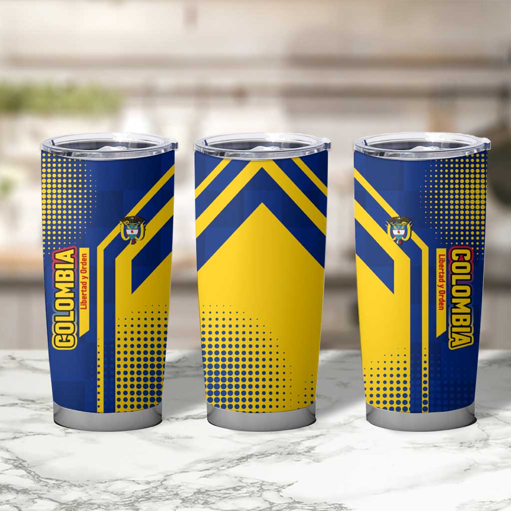 Colombia Yellow Flower Pattern Tumbler Cup with Flag Colors and Floree de Libertad Design - Wonder Print Shop