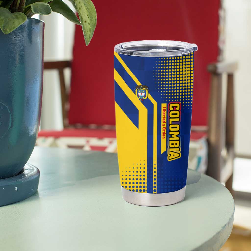 Colombia Yellow Flower Pattern Tumbler Cup with Flag Colors and Floree de Libertad Design - Wonder Print Shop