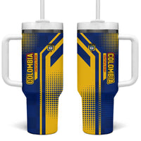 Colombia Yellow Flower Pattern Tumbler With Handle with Flag Colors and Floree de Libertad Design - Wonder Print Shop