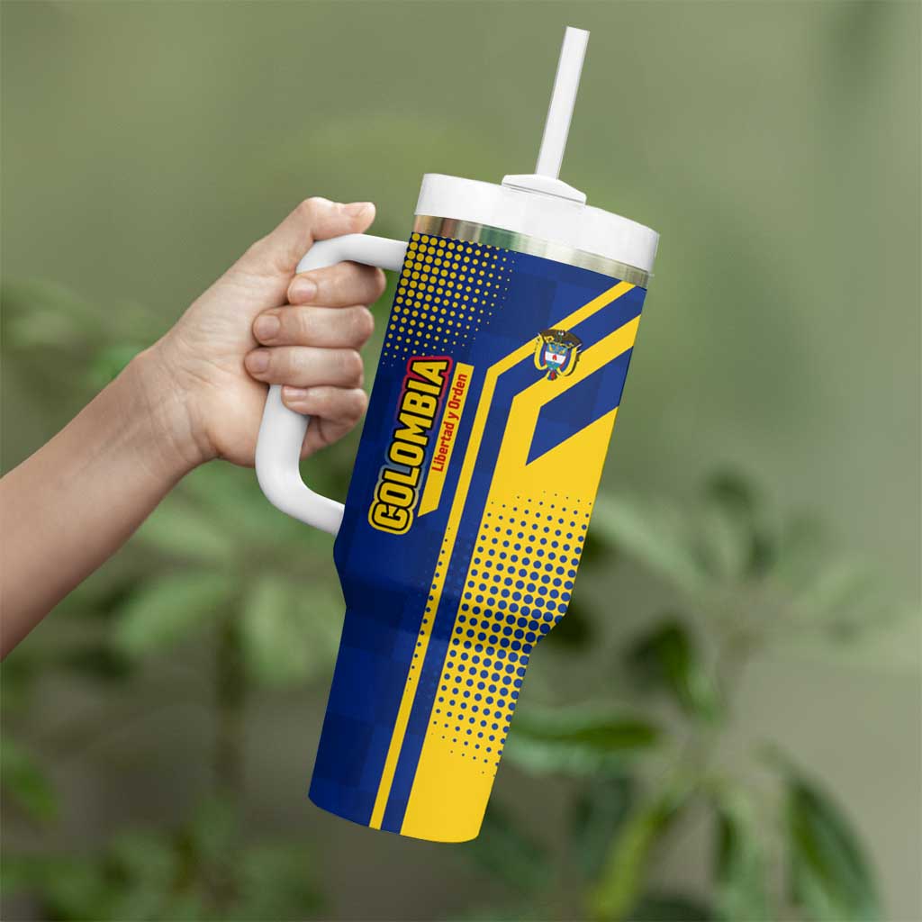 Colombia Yellow Flower Pattern Tumbler With Handle with Flag Colors and Floree de Libertad Design - Wonder Print Shop