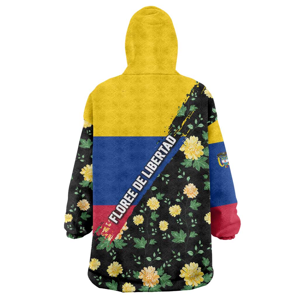 Colombia Yellow Flower Pattern Wearable Blanket Hoodie with Flag Colors and Floree de Libertad Design - Wonder Print Shop