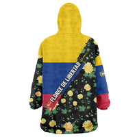 Colombia Yellow Flower Pattern Wearable Blanket Hoodie with Flag Colors and Floree de Libertad Design - Wonder Print Shop
