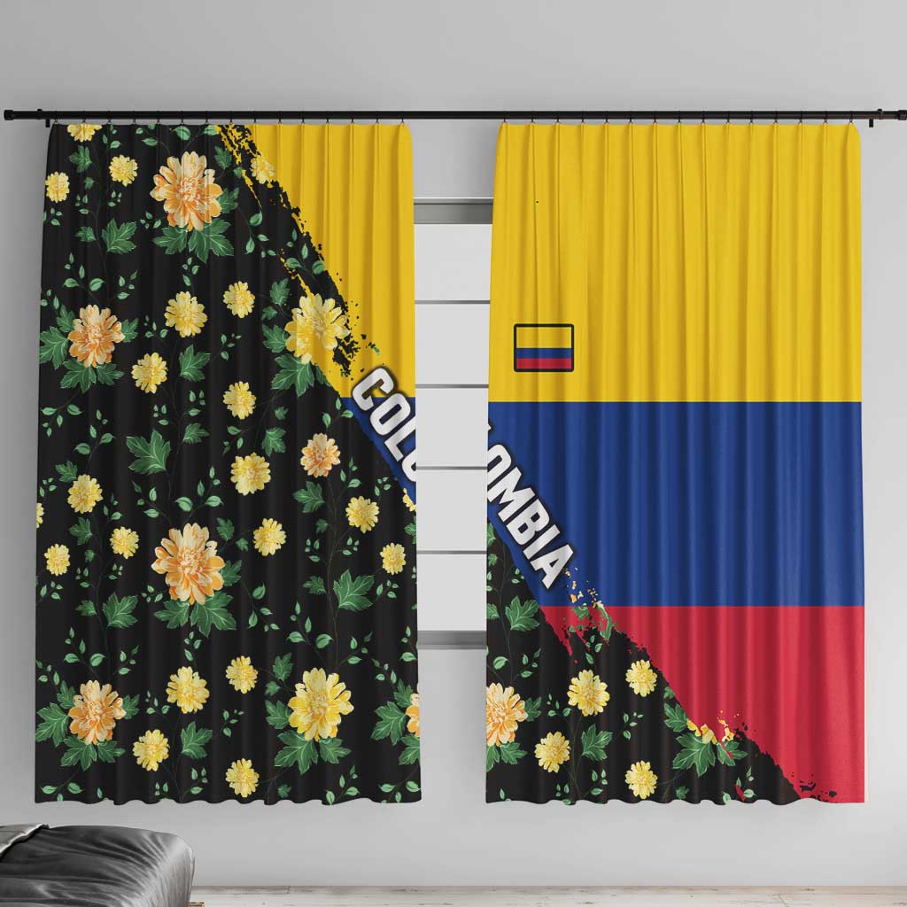 Colombia Yellow Flower Pattern Window Curtain with Flag Colors and Floree de Libertad Design - Wonder Print Shop