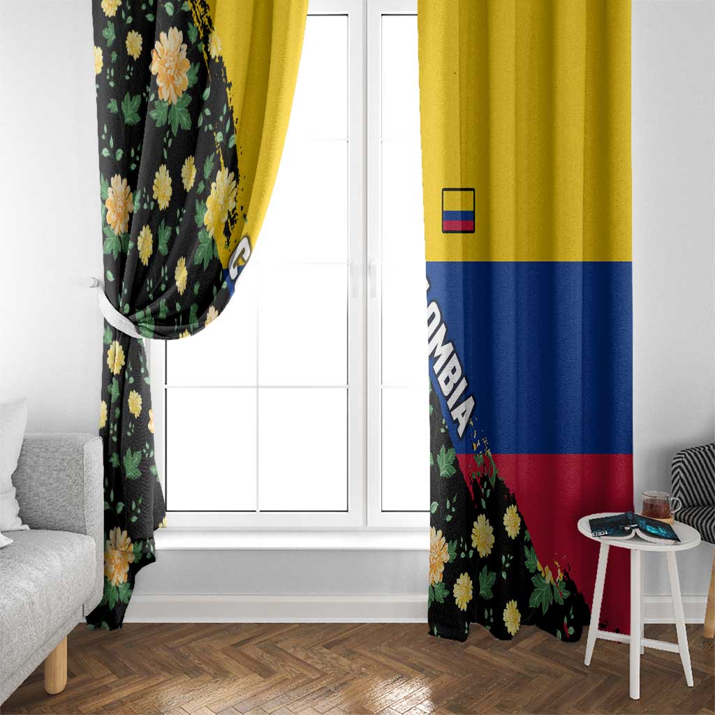 Colombia Yellow Flower Pattern Window Curtain with Flag Colors and Floree de Libertad Design - Wonder Print Shop