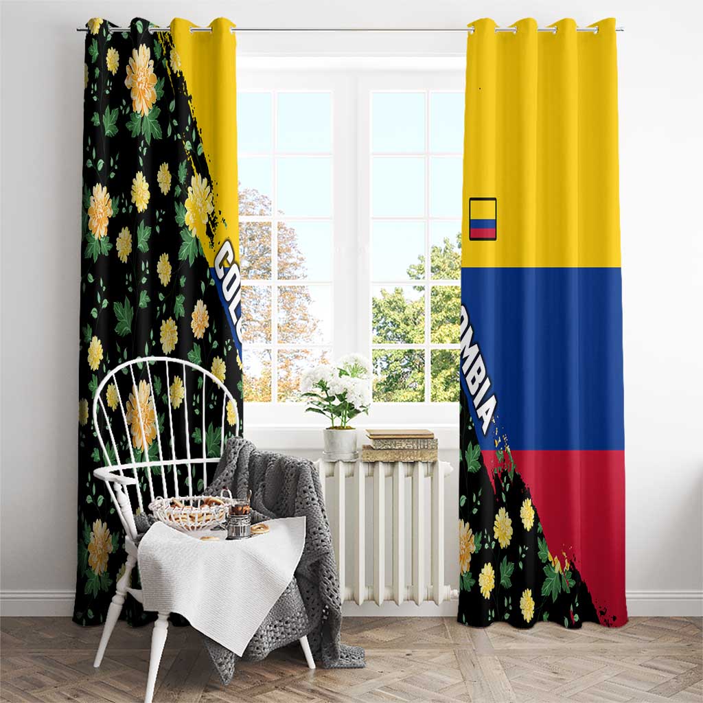 Colombia Yellow Flower Pattern Window Curtain with Flag Colors and Floree de Libertad Design - Wonder Print Shop