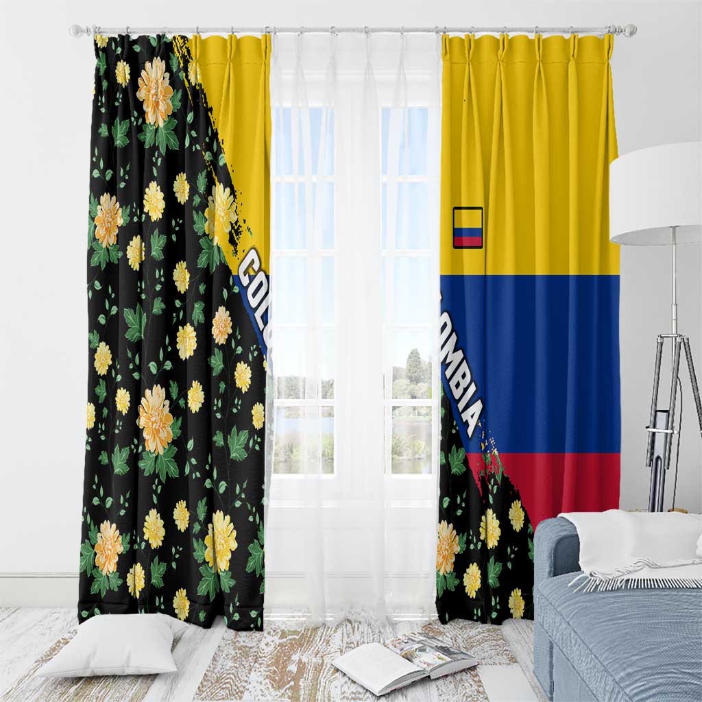 Colombia Yellow Flower Pattern Window Curtain with Flag Colors and Floree de Libertad Design - Wonder Print Shop