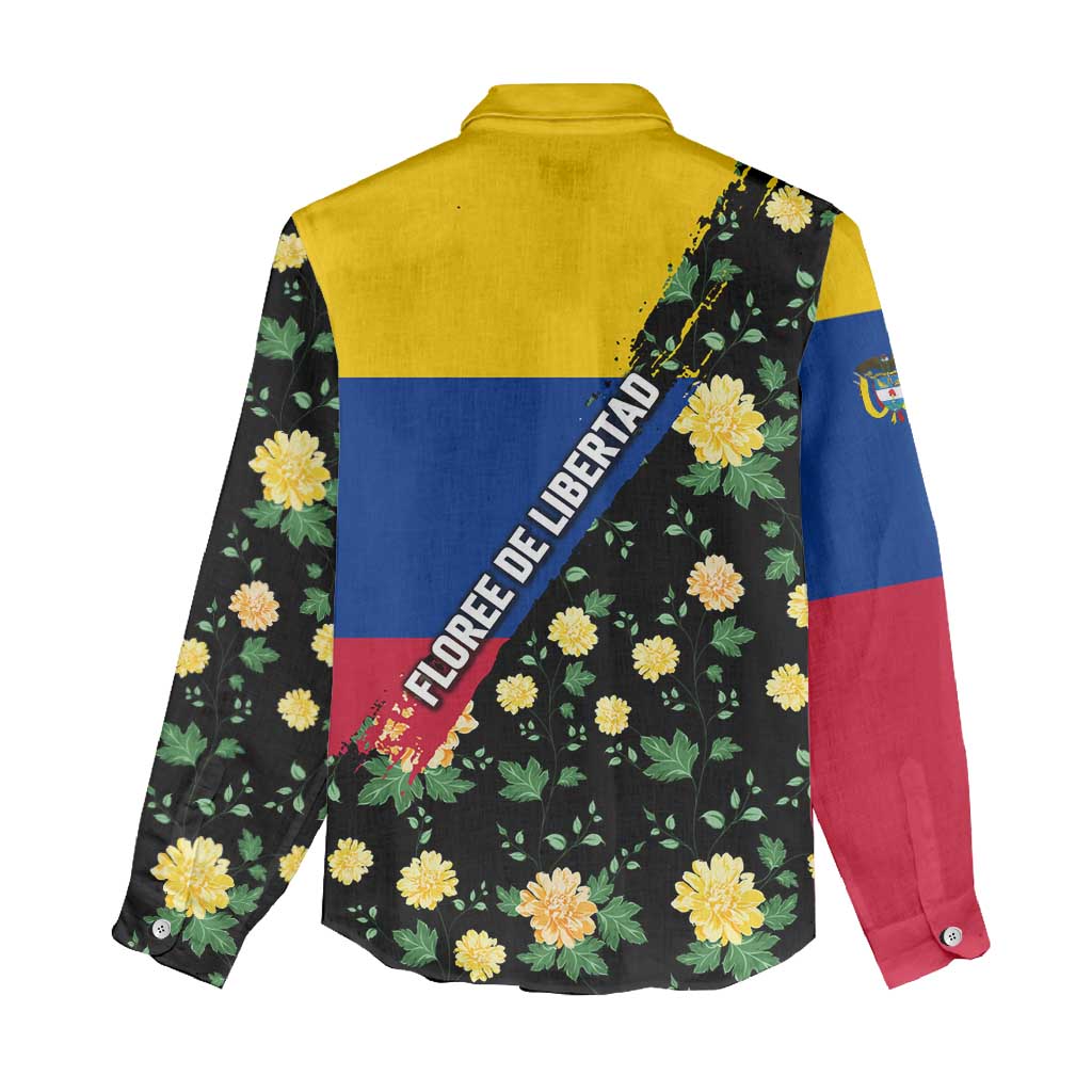 Colombia Yellow Flower Pattern Women Casual Shirt with Flag Colors and Floree de Libertad Design - Wonder Print Shop