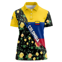 Colombia Yellow Flower Pattern Women Polo Shirt with Flag Colors and Floree de Libertad Design - Wonder Print Shop