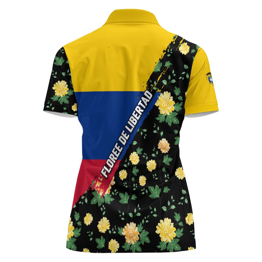 Colombia Yellow Flower Pattern Women Polo Shirt with Flag Colors and Floree de Libertad Design - Wonder Print Shop