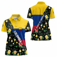 Colombia Yellow Flower Pattern Women Polo Shirt with Flag Colors and Floree de Libertad Design - Wonder Print Shop