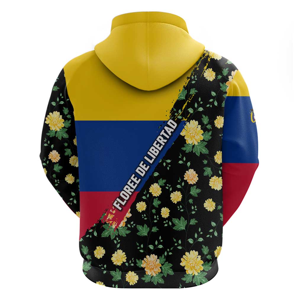 Colombia Yellow Flower Pattern Zip Hoodie with Flag Colors and Floree de Libertad Design - Wonder Print Shop
