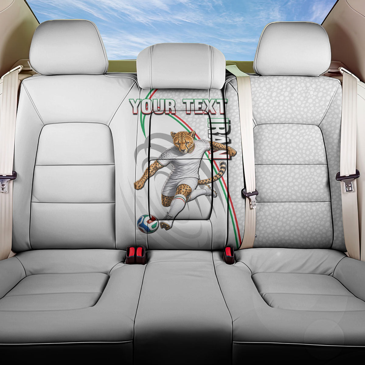 Personalized Iran Football Cheetah Back Car Seat Cover Team Melli Persian Soccer Graphic Art