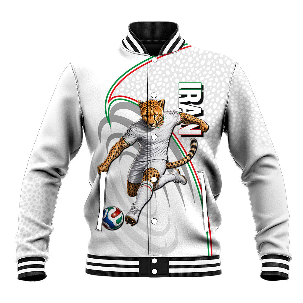 Personalized Iran Football Cheetah Baseball Jacket Team Melli Persian Soccer Graphic Art