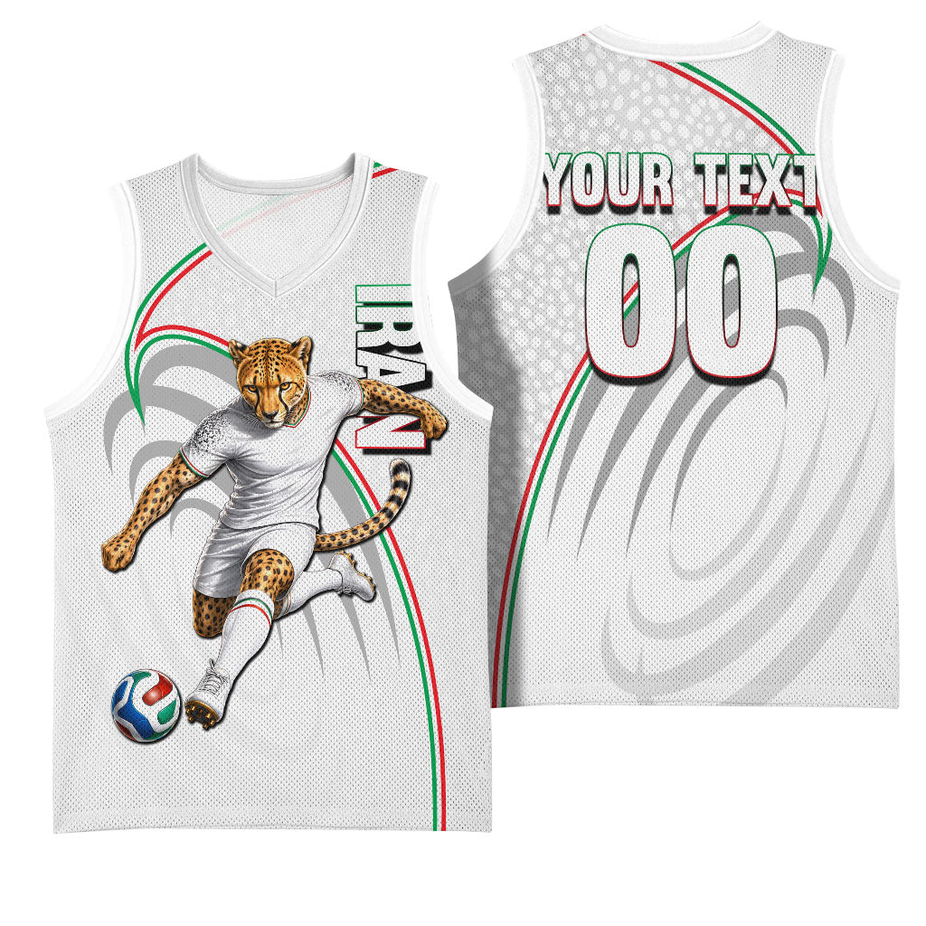 Personalized Iran Football Cheetah Basketball Jersey Team Melli Persian Soccer Graphic Art