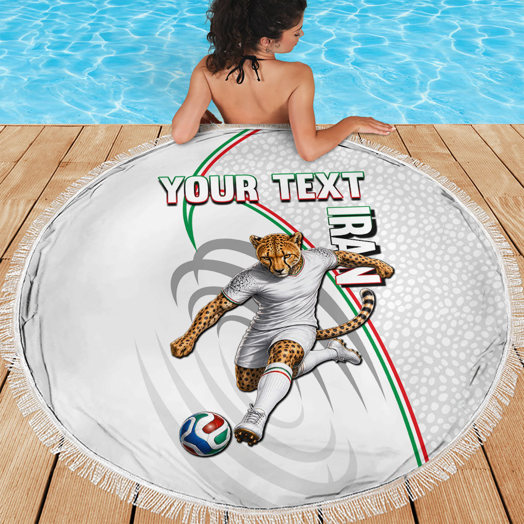Personalized Iran Football Cheetah Beach Blanket Team Melli Persian Soccer Graphic Art