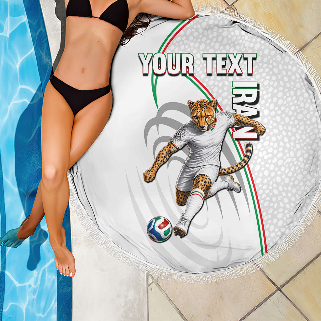 Personalized Iran Football Cheetah Beach Blanket Team Melli Persian Soccer Graphic Art