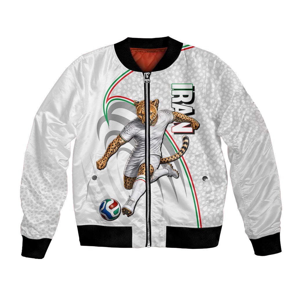Personalized Iran Football Cheetah Bomber Jacket Team Melli Persian Soccer Graphic Art