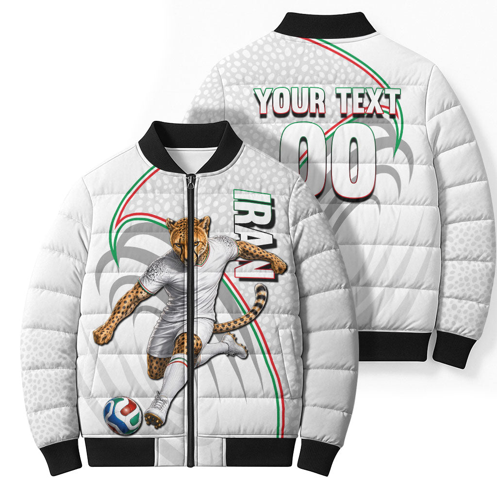 Personalized Iran Football Cheetah Bomber Puffer Jacket Team Melli Persian Soccer Graphic Art