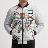 Personalized Iran Football Cheetah Bomber Puffer Jacket Team Melli Persian Soccer Graphic Art