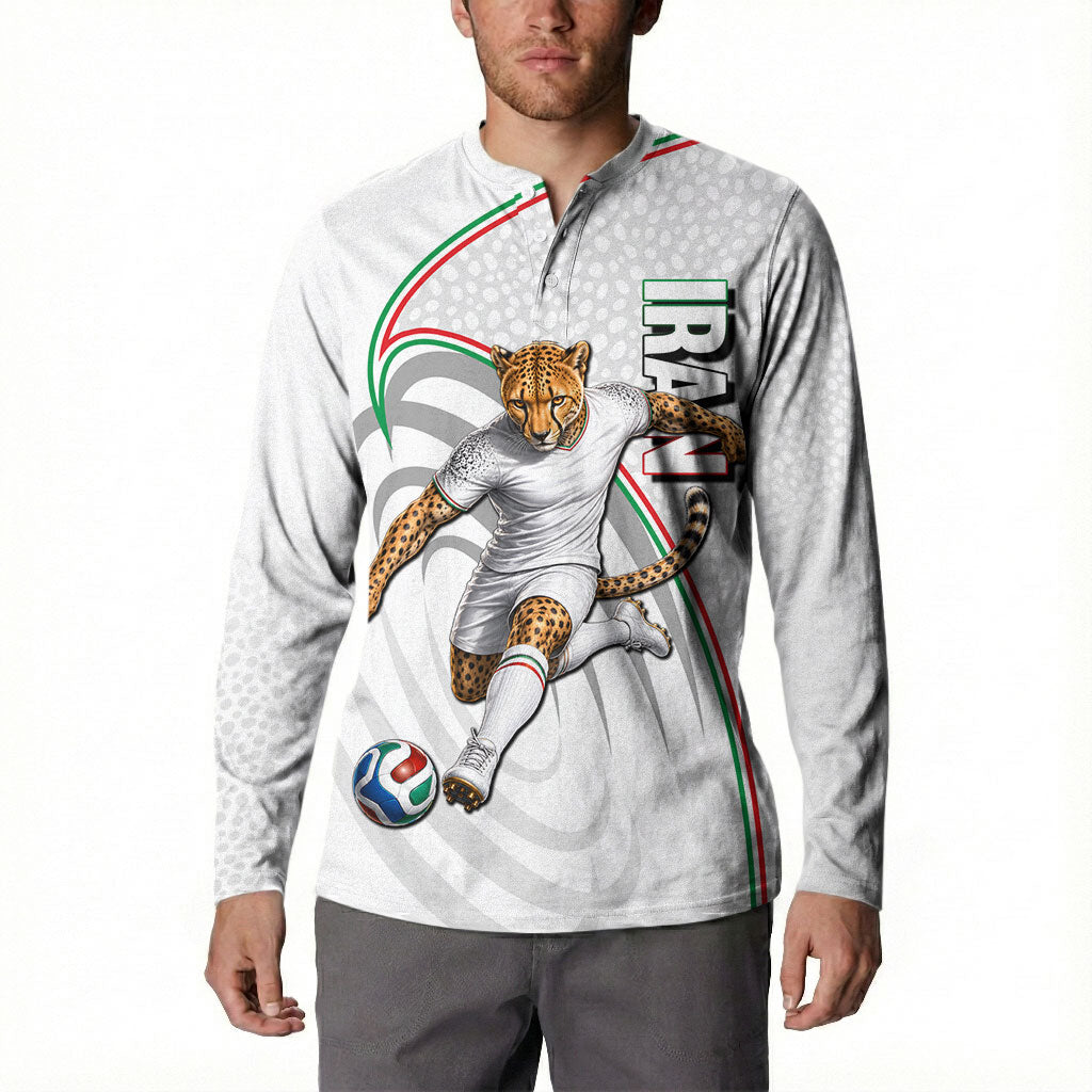 Personalized Iran Football Cheetah Button Sweatshirt Team Melli Persian Soccer Graphic Art