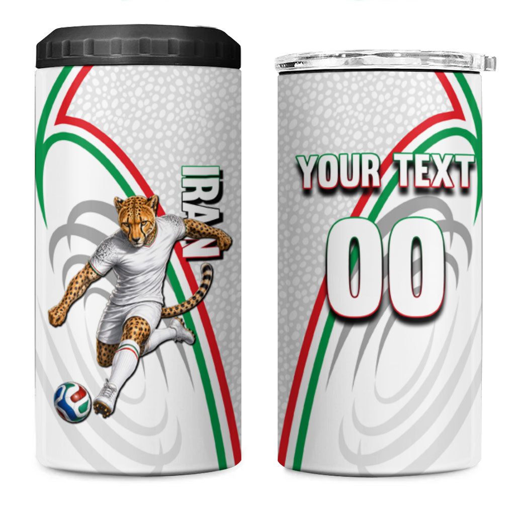 Personalized Iran Football Cheetah 4 in 1 Can Cooler Tumbler Team Melli Persian Soccer Graphic Art