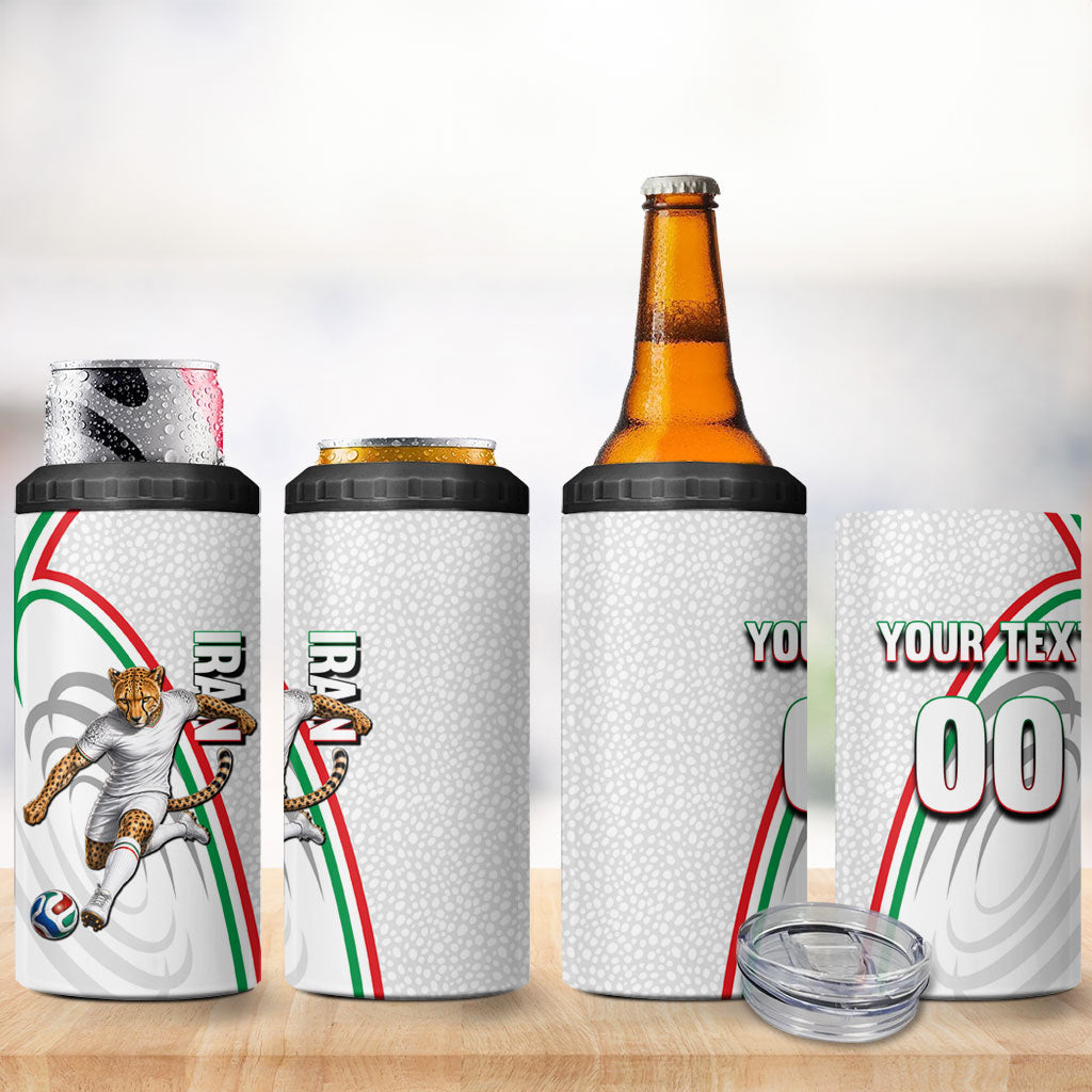 Personalized Iran Football Cheetah 4 in 1 Can Cooler Tumbler Team Melli Persian Soccer Graphic Art