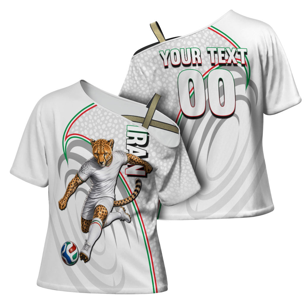 Personalized Iran Football Cheetah Cross Shoulder Shirt Team Melli Persian Soccer Graphic Art