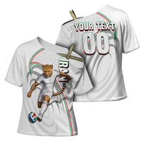 Personalized Iran Football Cheetah Cross Shoulder Shirt Team Melli Persian Soccer Graphic Art