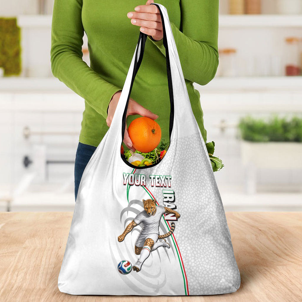 Personalized Iran Football Cheetah Grocery Bag Team Melli Persian Soccer Graphic Art