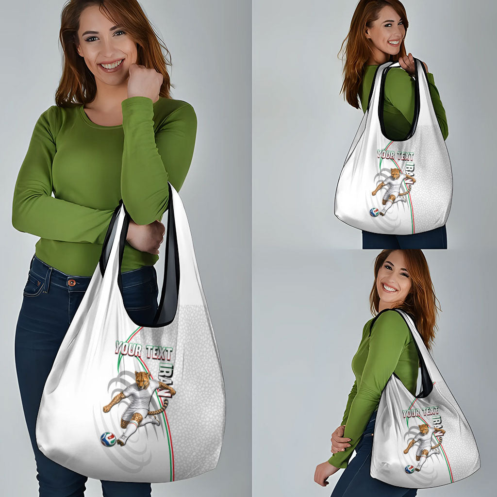 Personalized Iran Football Cheetah Grocery Bag Team Melli Persian Soccer Graphic Art