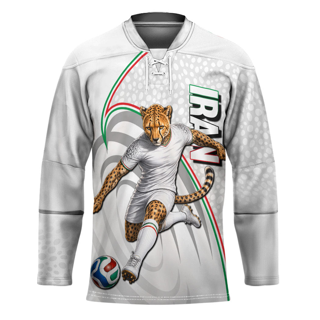 Personalized Iran Football Cheetah Hockey Jersey Team Melli Persian Soccer Graphic Art