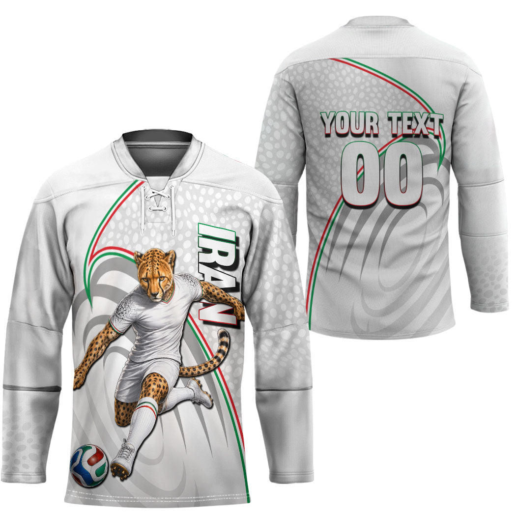 Personalized Iran Football Cheetah Hockey Jersey Team Melli Persian Soccer Graphic Art