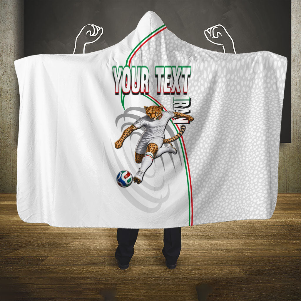 Personalized Iran Football Cheetah Hooded Blanket Team Melli Persian Soccer Graphic Art