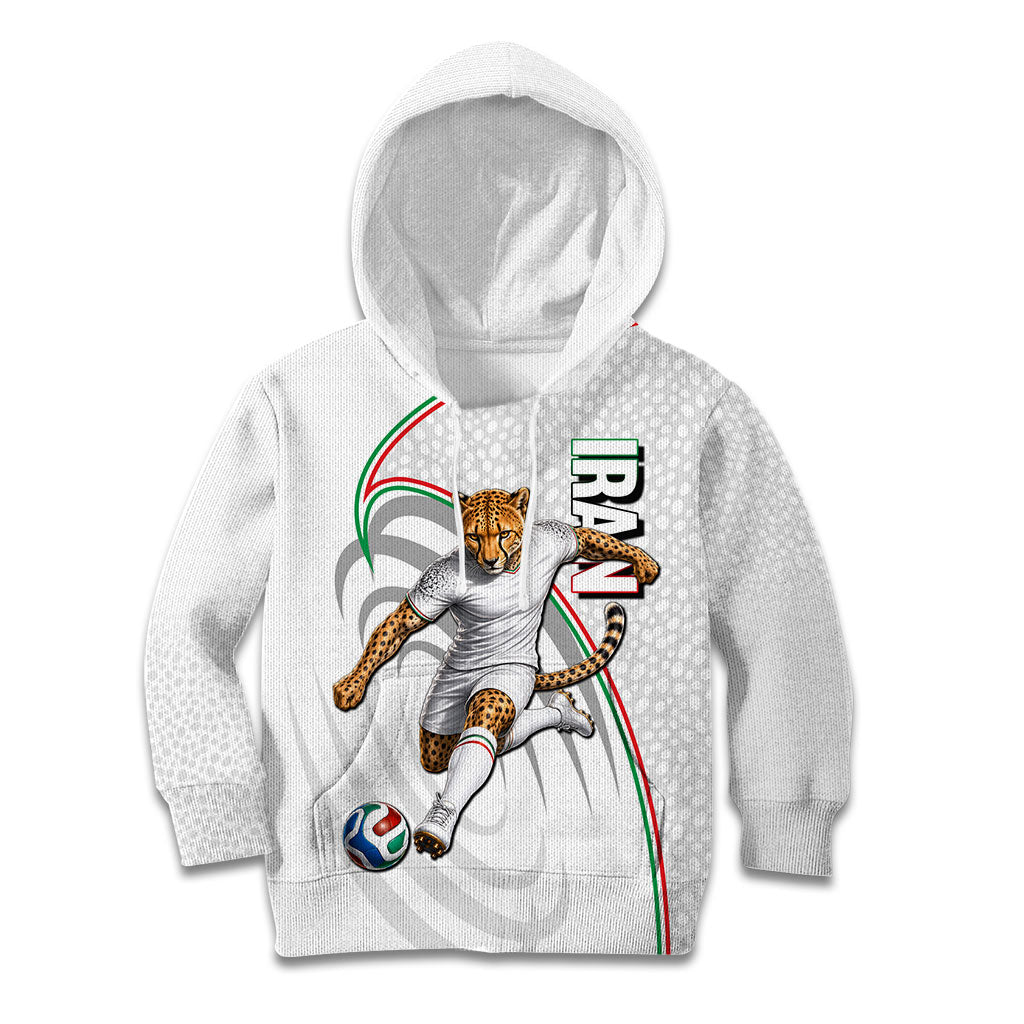 Personalized Iran Football Cheetah Kid Hoodie Team Melli Persian Soccer Graphic Art